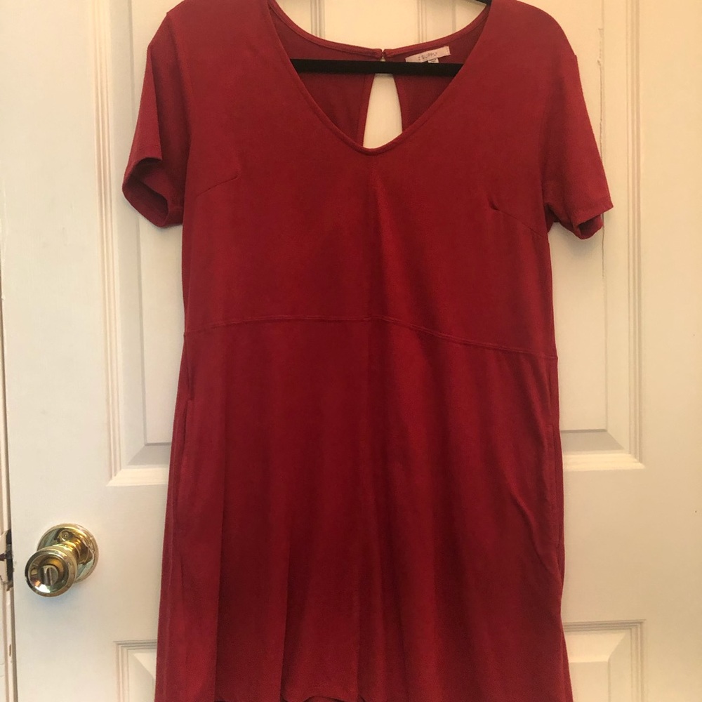 Red Velvet Shift Dress with Pockets